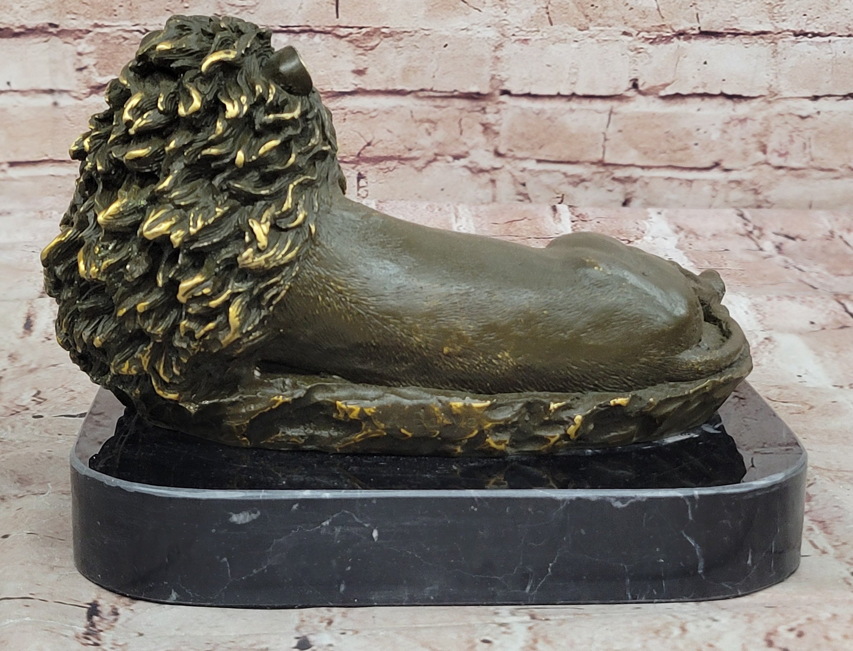 Bronze Reclining Lion Majestic Wildlife Sculpture