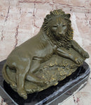 Bronze Reclining Lion Majestic Wildlife Sculpture