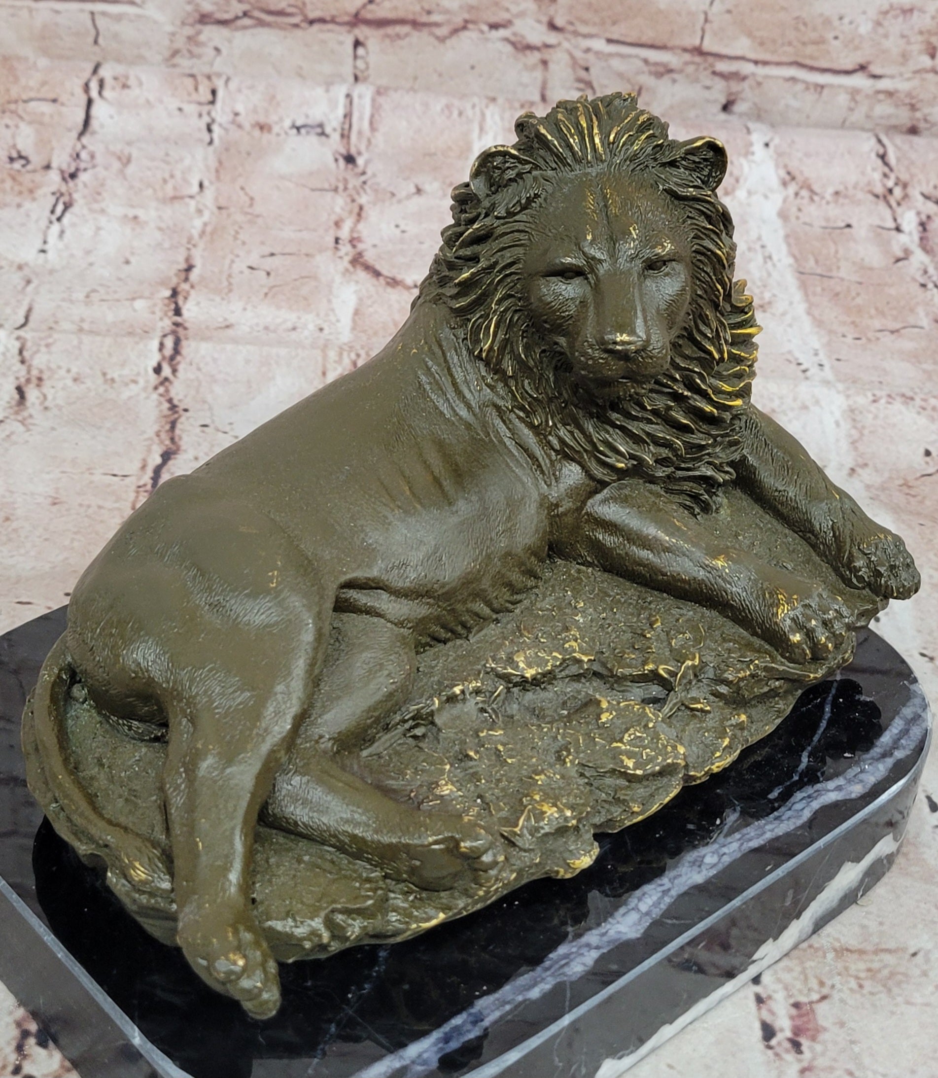 Bronze Reclining Lion Majestic Wildlife Sculpture
