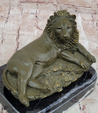 Bronze Reclining Lion Majestic Wildlife Sculpture