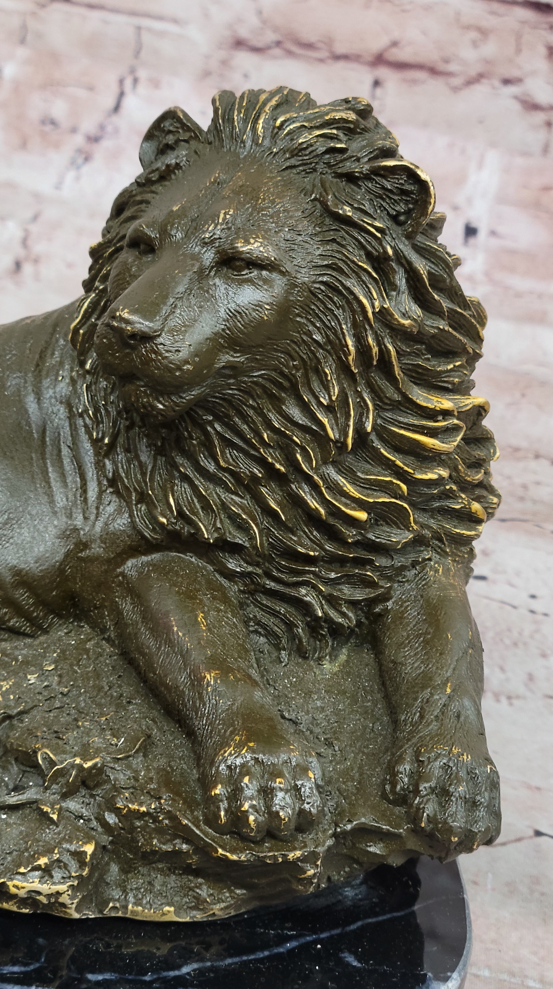 Bronze Reclining Lion Majestic Wildlife Sculpture