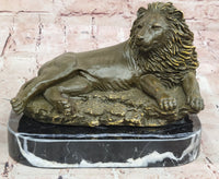 Bronze Reclining Lion Majestic Wildlife Sculpture