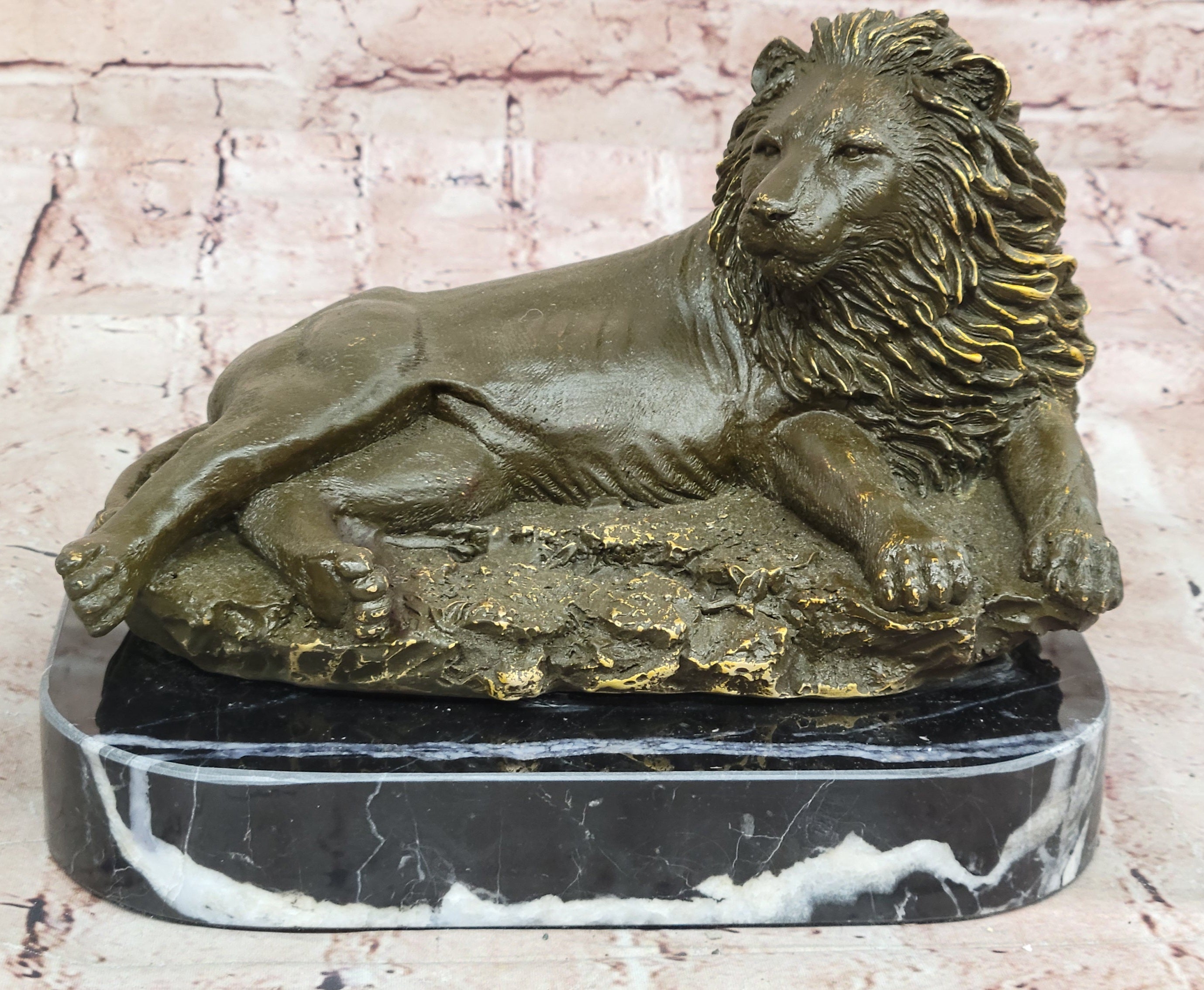 Bronze Reclining Lion Majestic Wildlife Sculpture