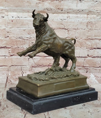 Charging Rearing Bull Bronze Sculpture Signed Milo
