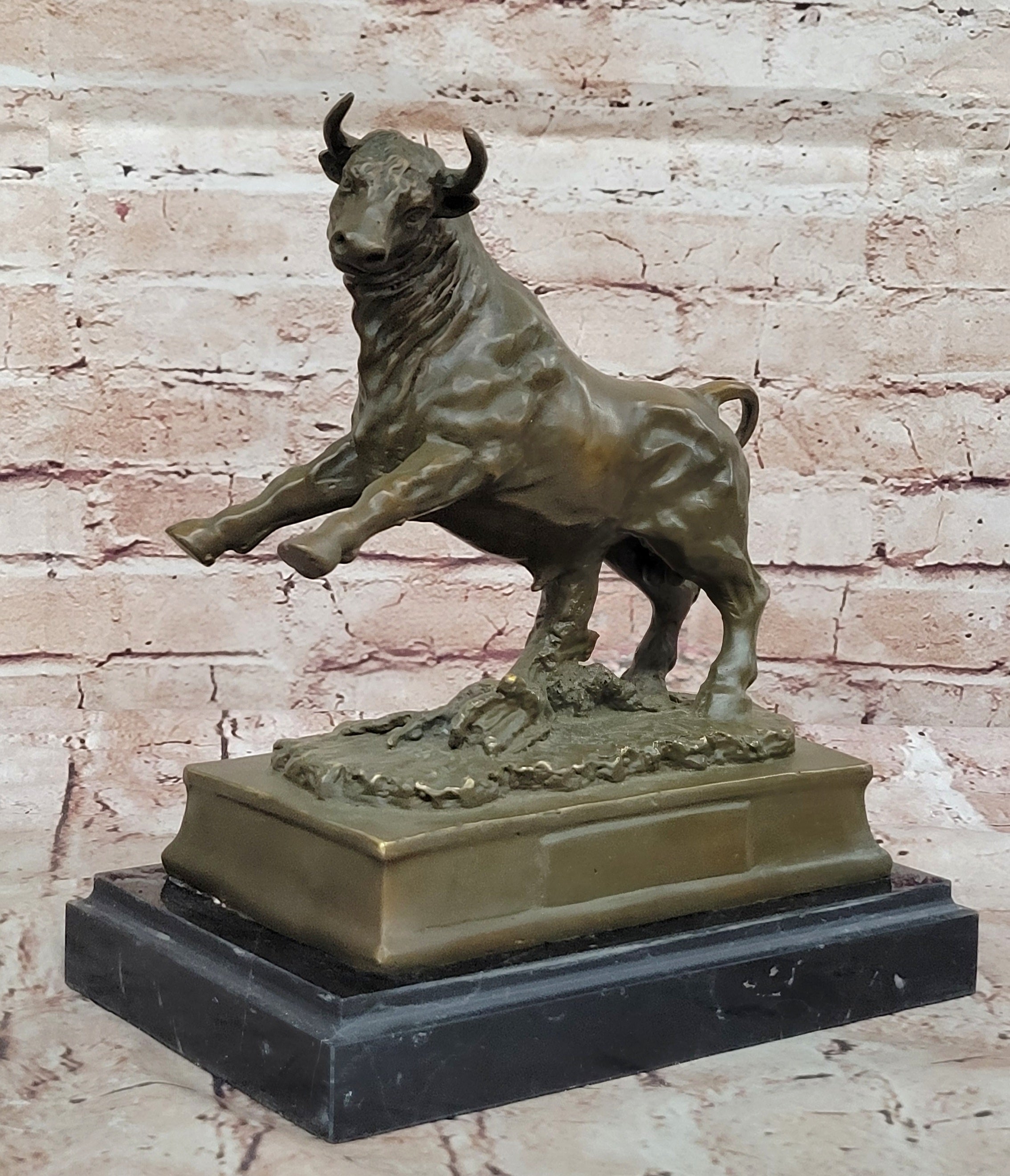 Charging Rearing Bull Bronze Sculpture Signed Milo