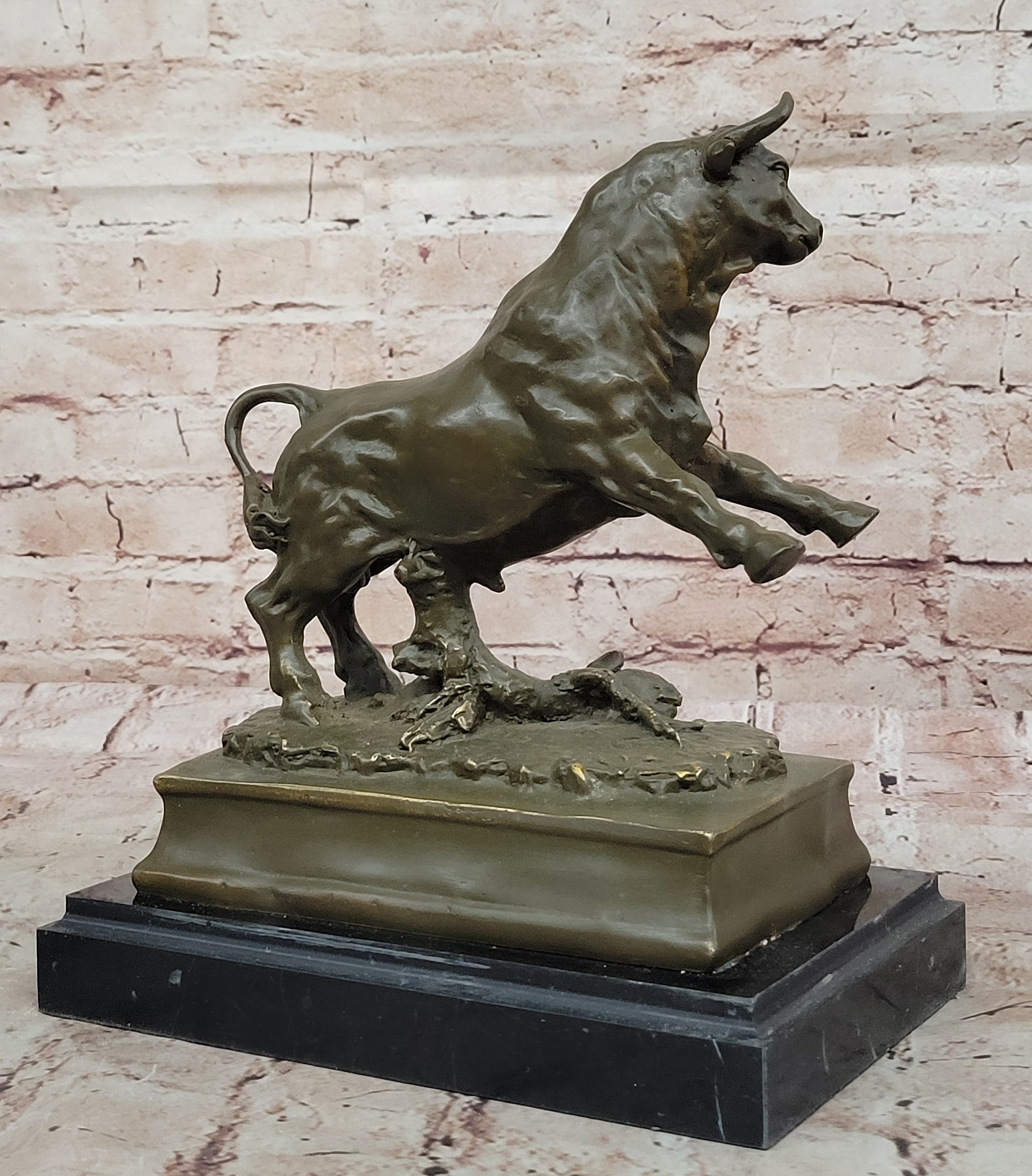 Charging Rearing Bull Bronze Sculpture Signed Milo