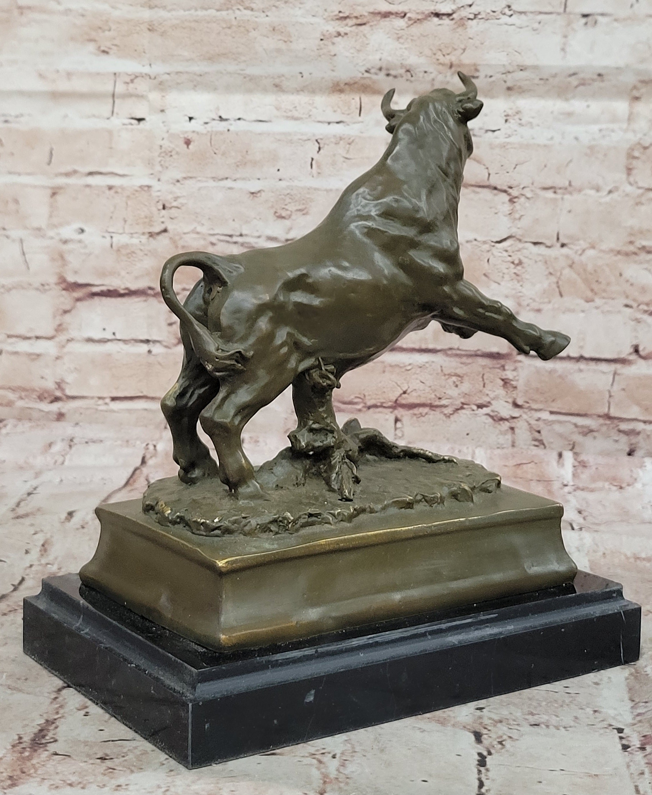 Charging Rearing Bull Bronze Sculpture Signed Milo