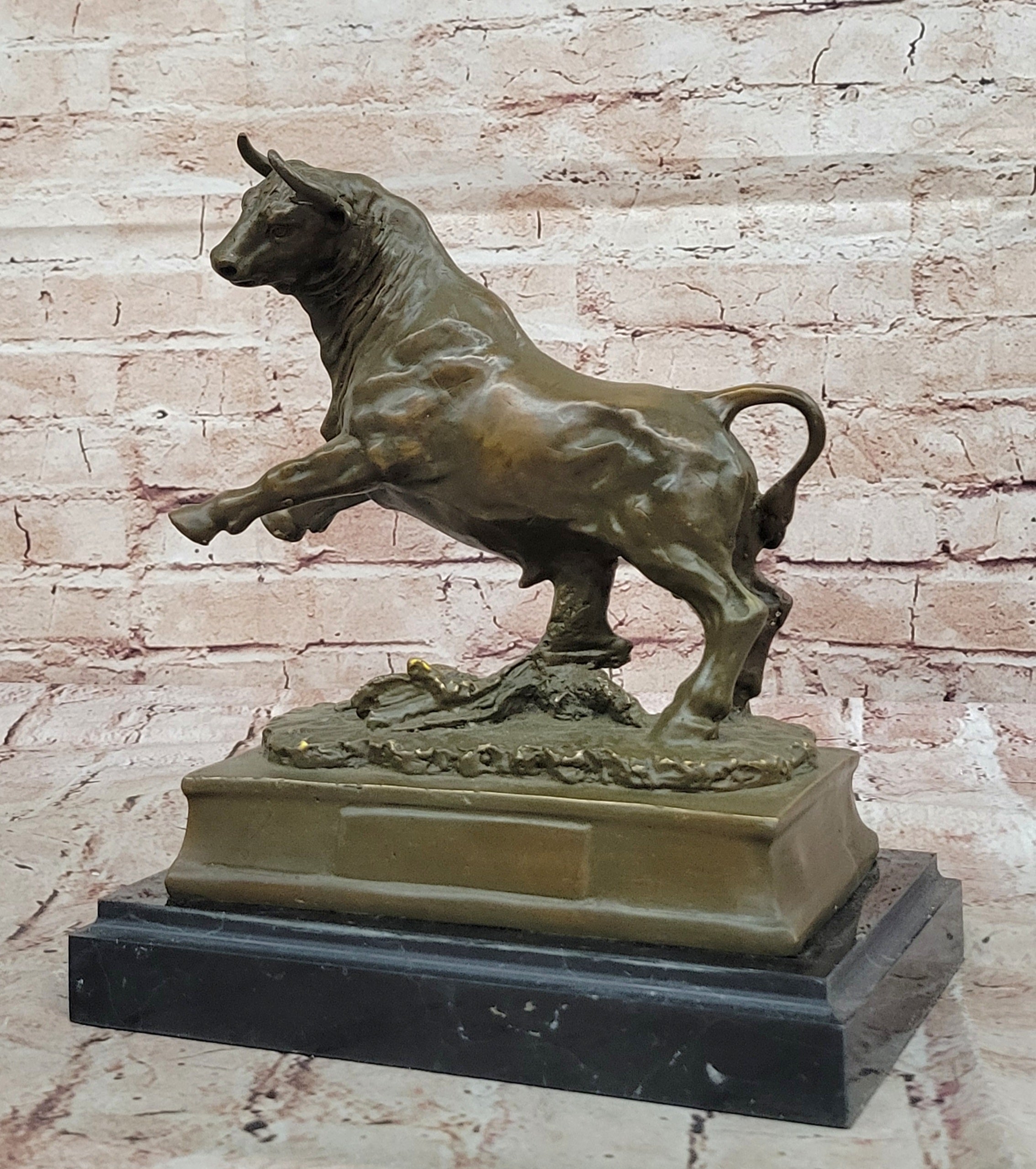 Charging Rearing Bull Bronze Sculpture Signed Milo