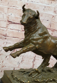 Charging Rearing Bull Bronze Sculpture Signed Milo