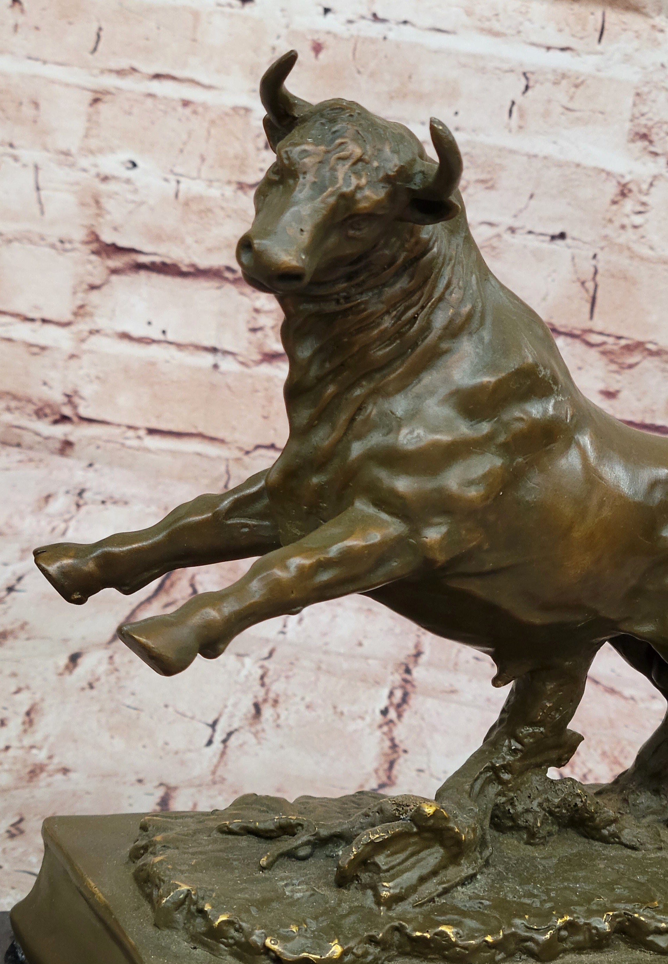 Charging Rearing Bull Bronze Sculpture Signed Milo