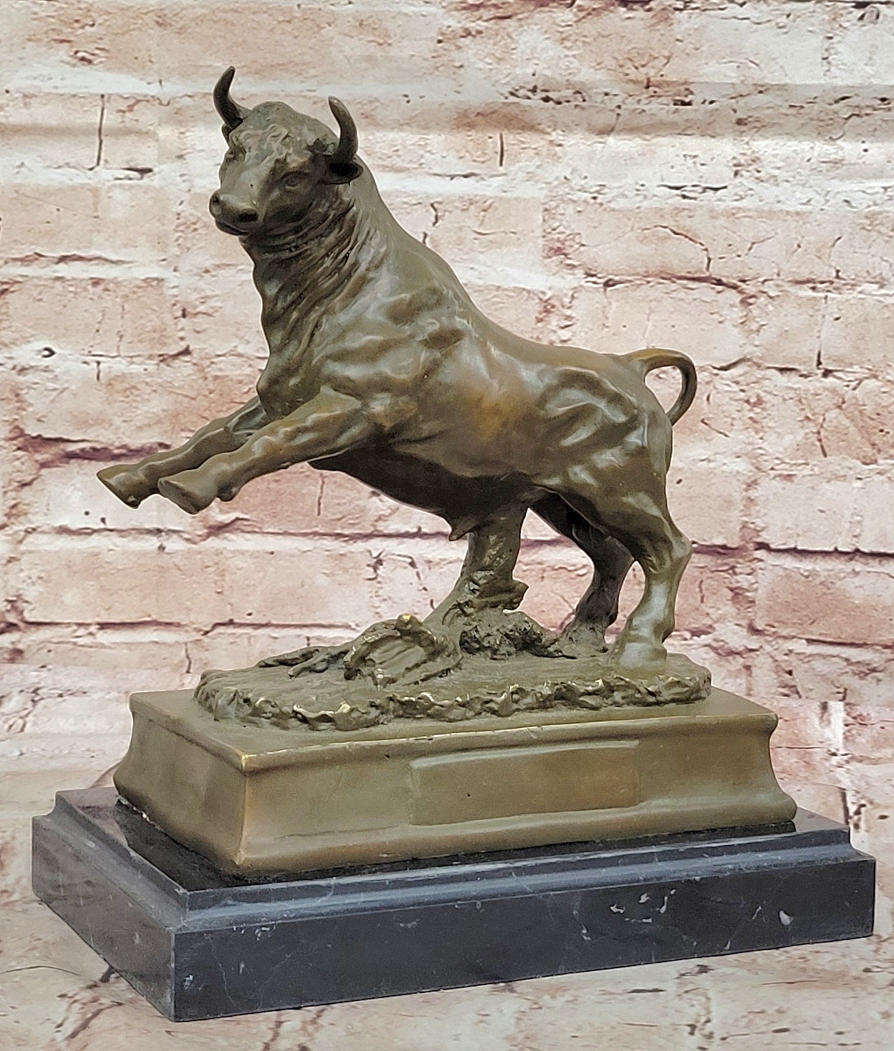 Charging Rearing Bull Bronze Sculpture Signed Milo