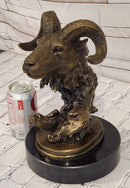Rams Head Bust Bronze Metal Sculpture Statue on Marble Base Signed Milo