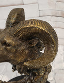 Rams Head Bust Bronze Metal Sculpture Statue on Marble Base Signed Milo