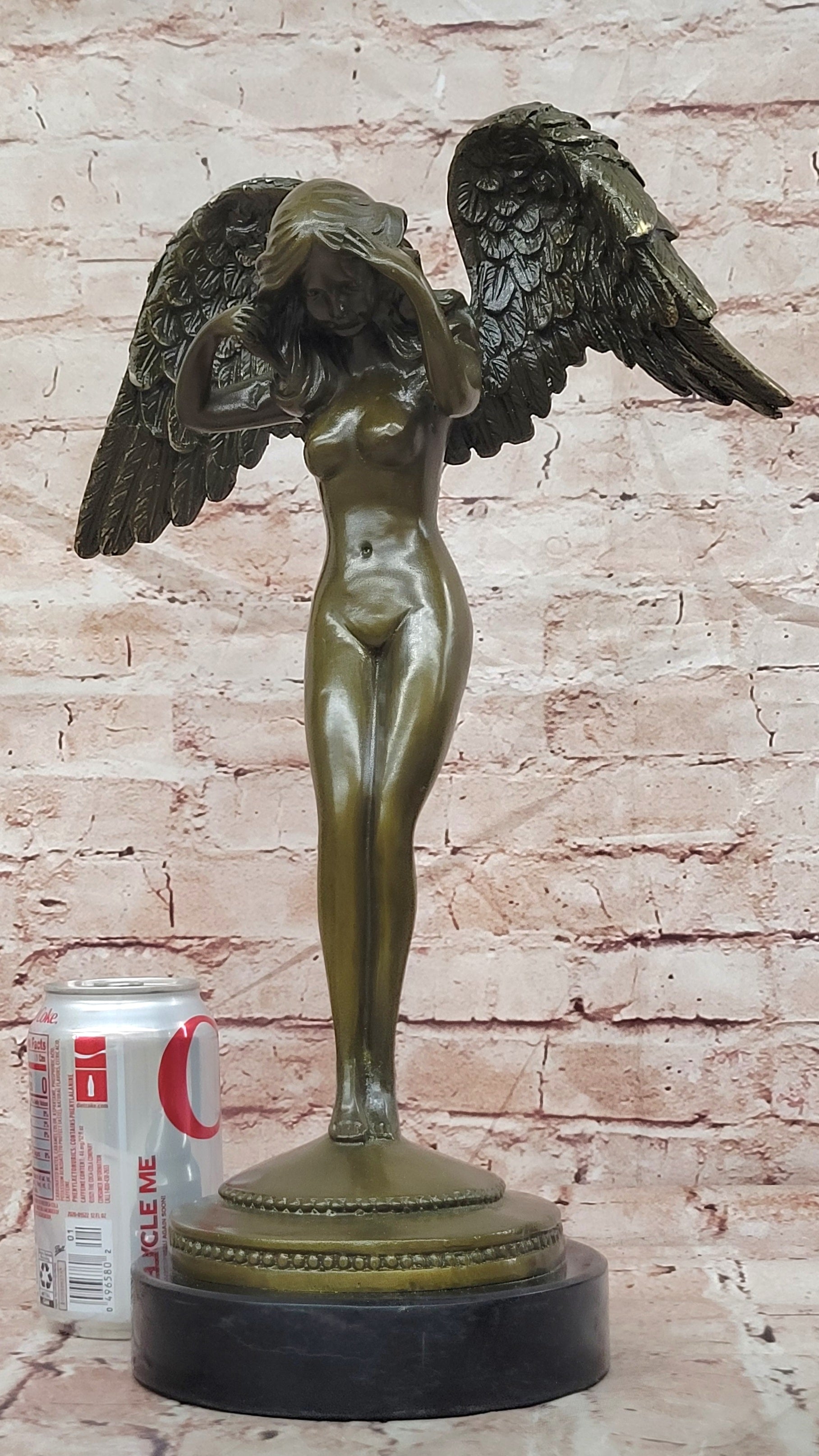 Genuine Bronze Sculpture Statue Woman Marble Deco Angel Rare Decor Artwork