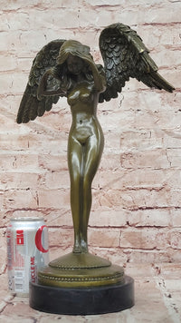 Genuine Bronze Sculpture Statue Woman Marble Deco Angel Rare Decor Artwork
