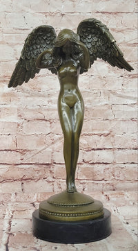 Genuine Bronze Sculpture Statue Woman Marble Deco Angel Rare Decor Artwork