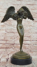 Genuine Bronze Sculpture Statue Woman Marble Deco Angel Rare Decor Artwork