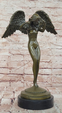 Genuine Bronze Sculpture Statue Woman Marble Deco Angel Rare Decor Artwork