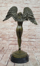 Genuine Bronze Sculpture Statue Woman Marble Deco Angel Rare Decor Artwork