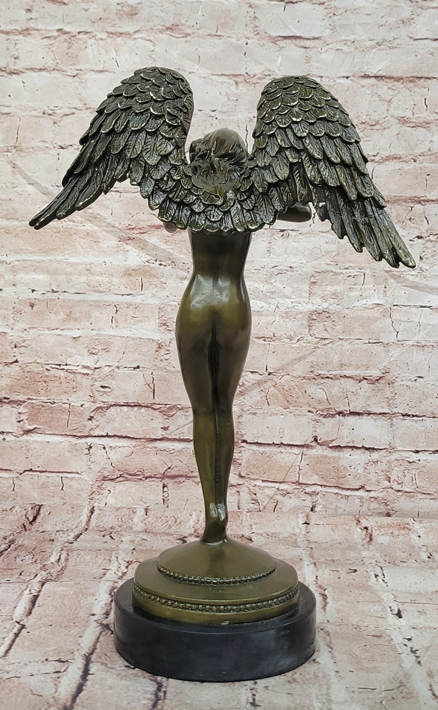 Genuine Bronze Sculpture Statue Woman Marble Deco Angel Rare Decor Artwork