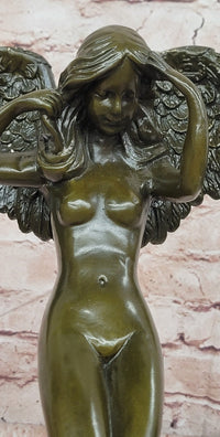 Genuine Bronze Sculpture Statue Woman Marble Deco Angel Rare Decor Artwork