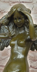 Genuine Bronze Sculpture Statue Woman Marble Deco Angel Rare Decor Artwork