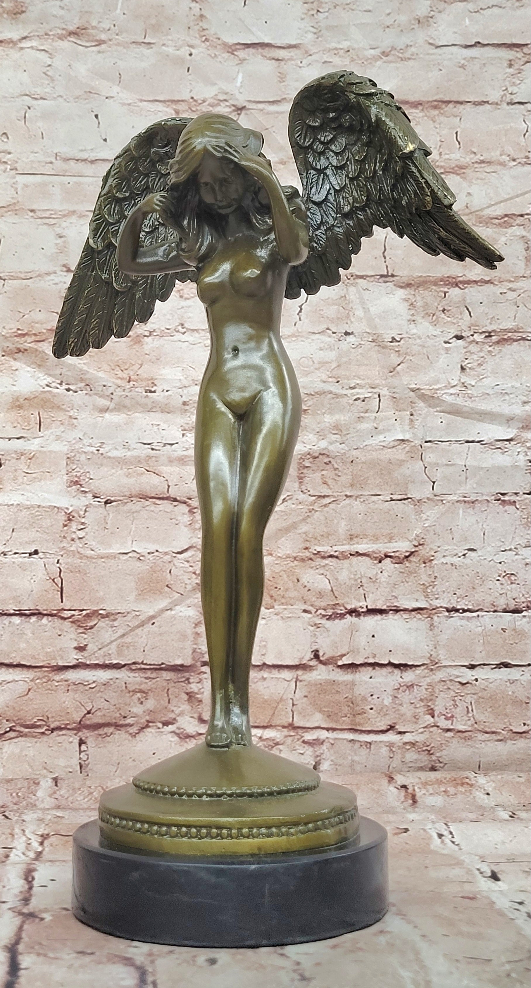 Genuine Bronze Sculpture Statue Woman Marble Deco Angel Rare Decor Artwork