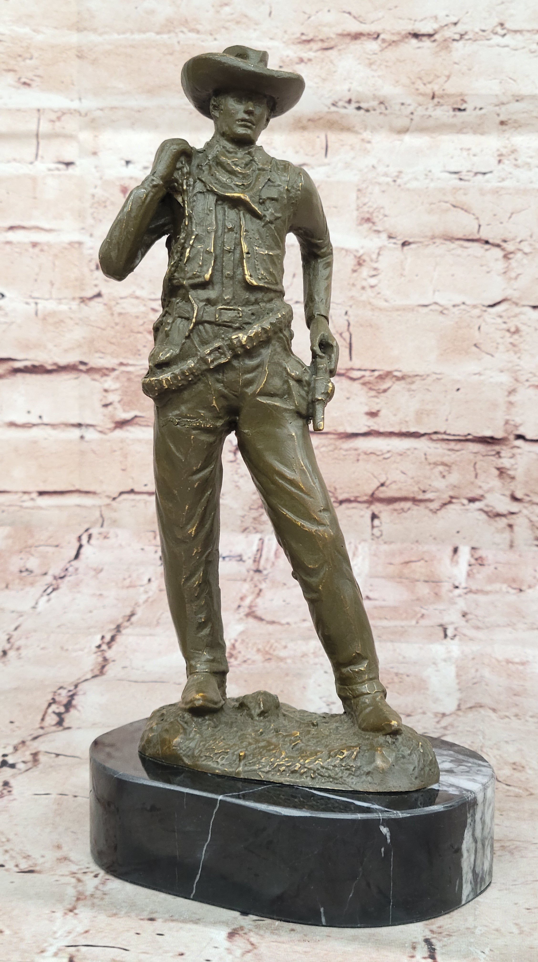 Cowboy Bronze Sculpture - Wild West Gunslinger Art