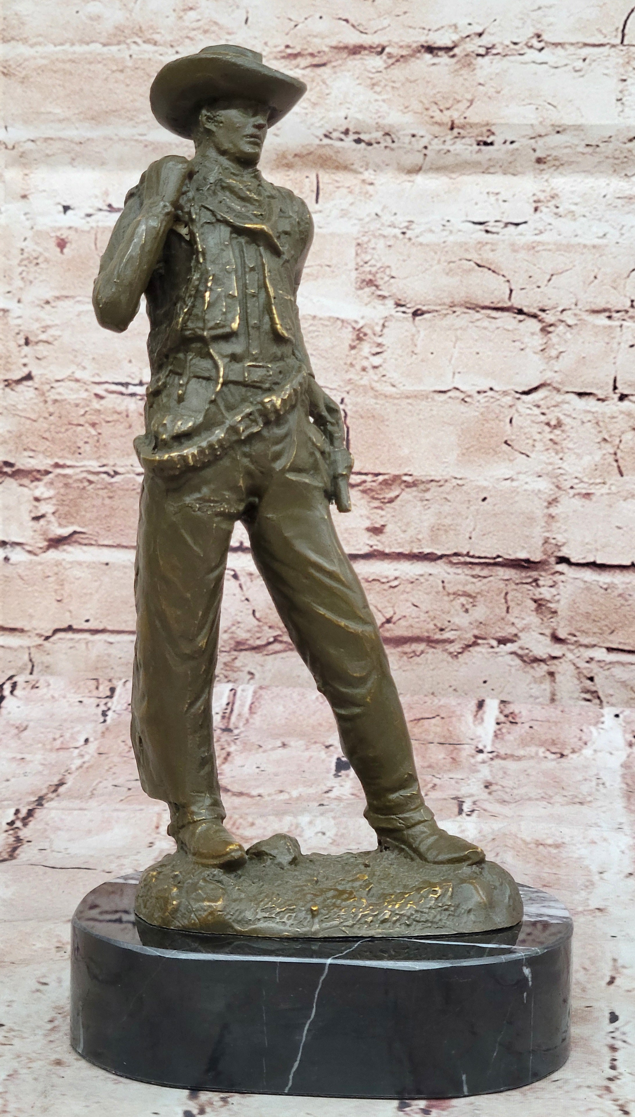 Cowboy Bronze Sculpture - Wild West Gunslinger Art