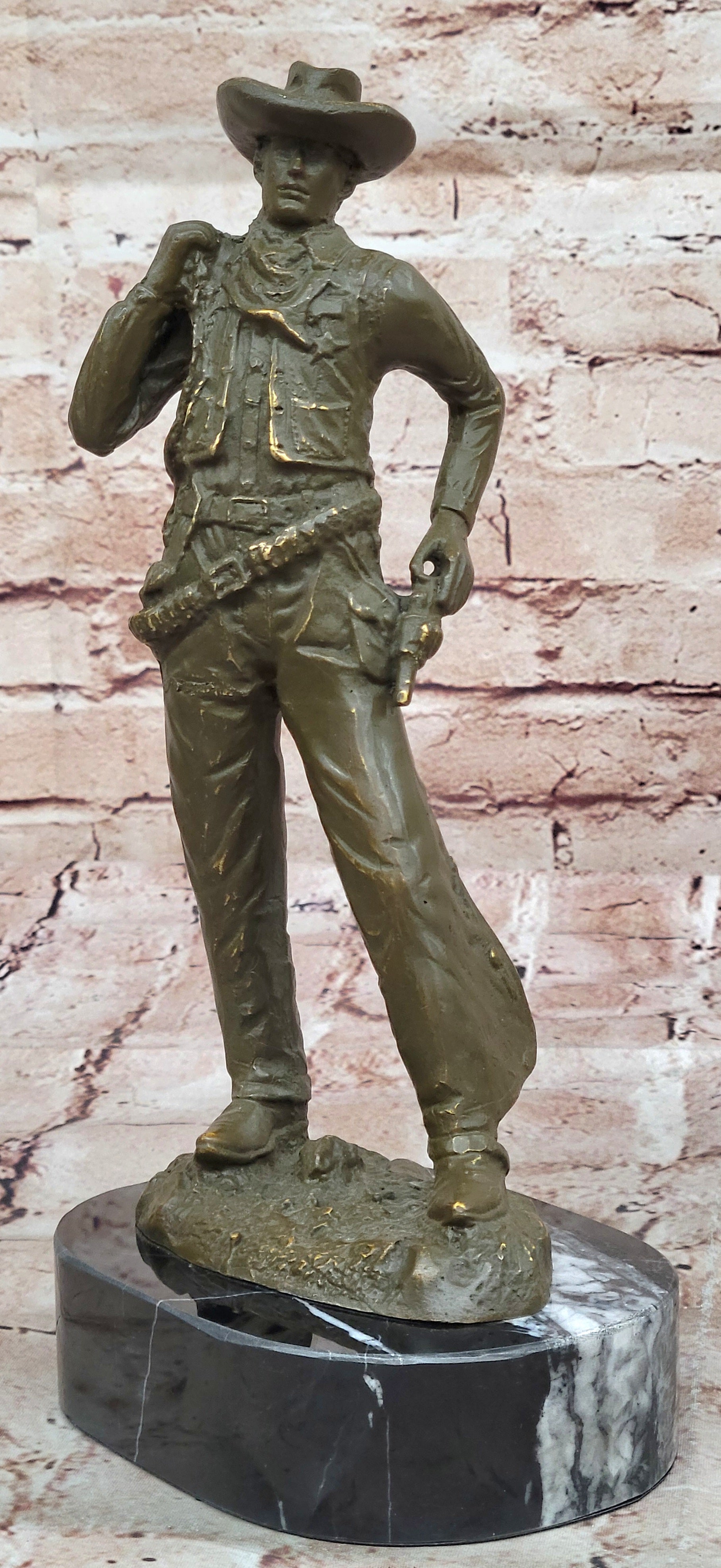 Cowboy Bronze Sculpture - Wild West Gunslinger Art