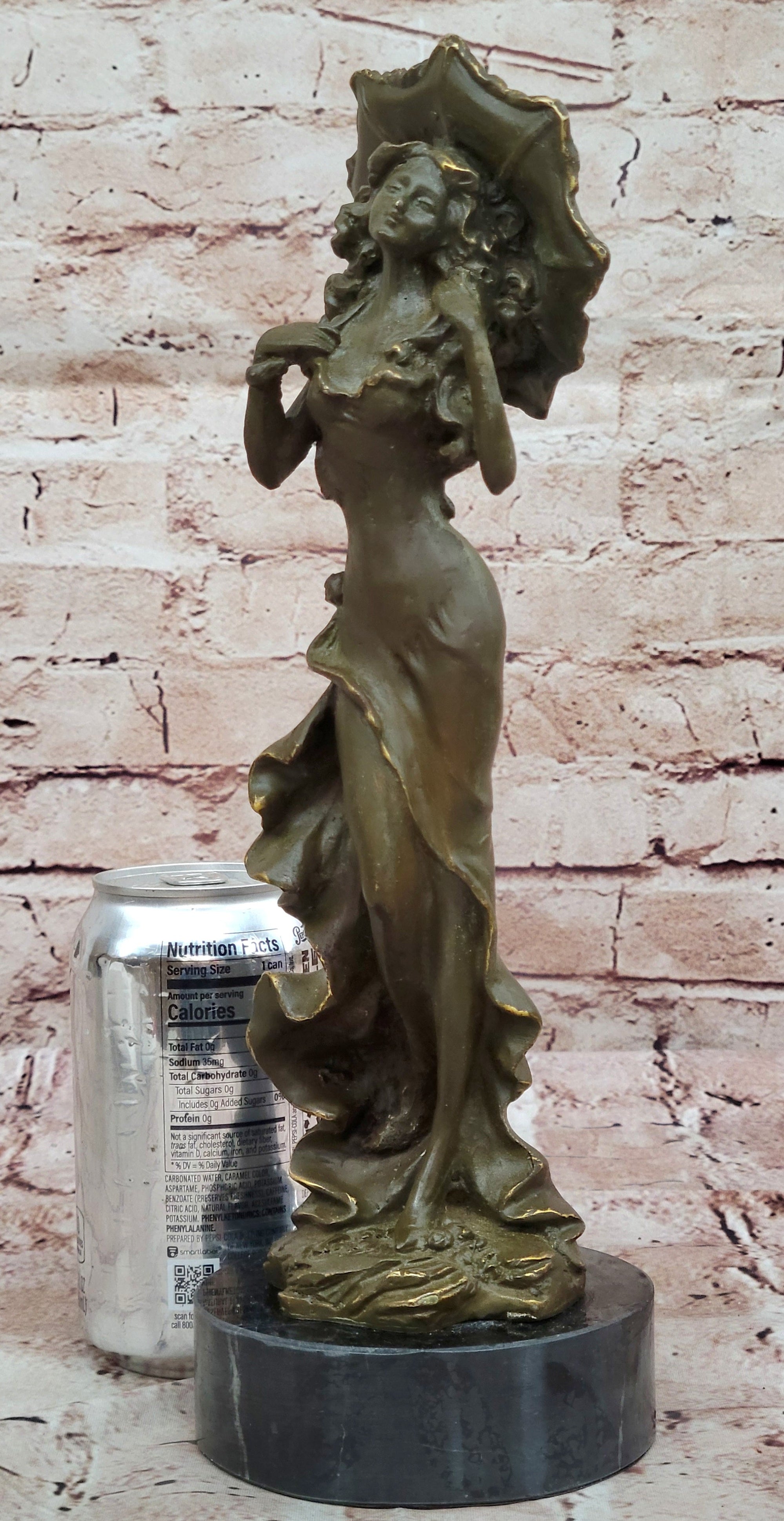Art Nouveau Bronze Lady with Parasol Umbrella