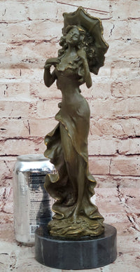 Art Nouveau Bronze Lady with Parasol Umbrella