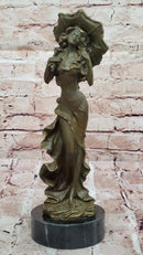 Art Nouveau Bronze Lady with Parasol Umbrella