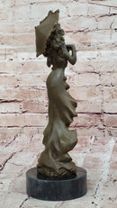 Art Nouveau Bronze Lady with Parasol Umbrella