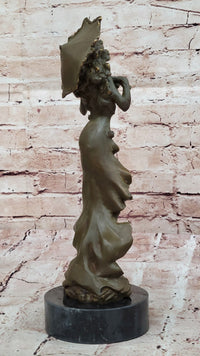 Art Nouveau Bronze Lady with Parasol Umbrella
