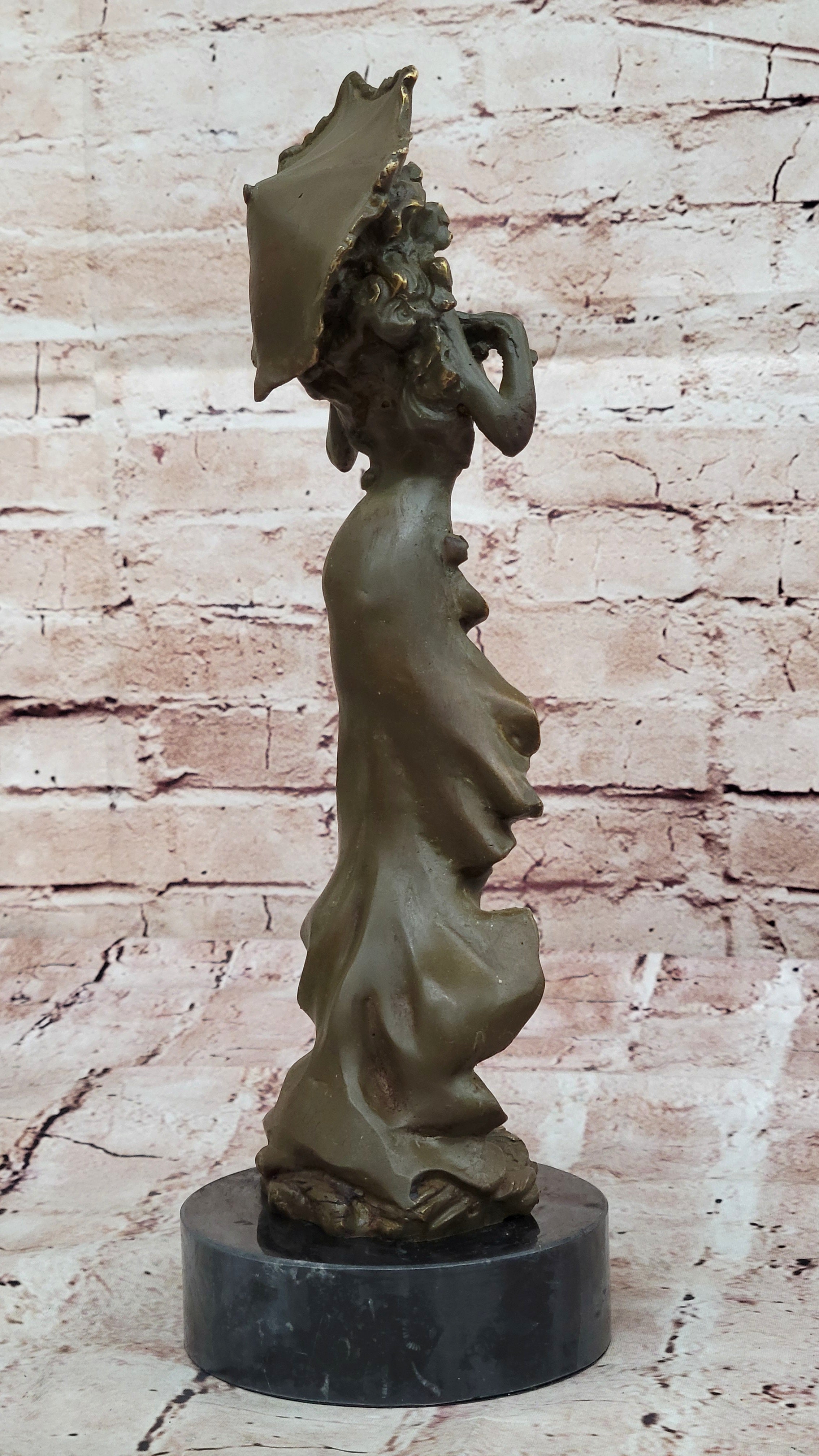 Art Nouveau Bronze Lady with Parasol Umbrella