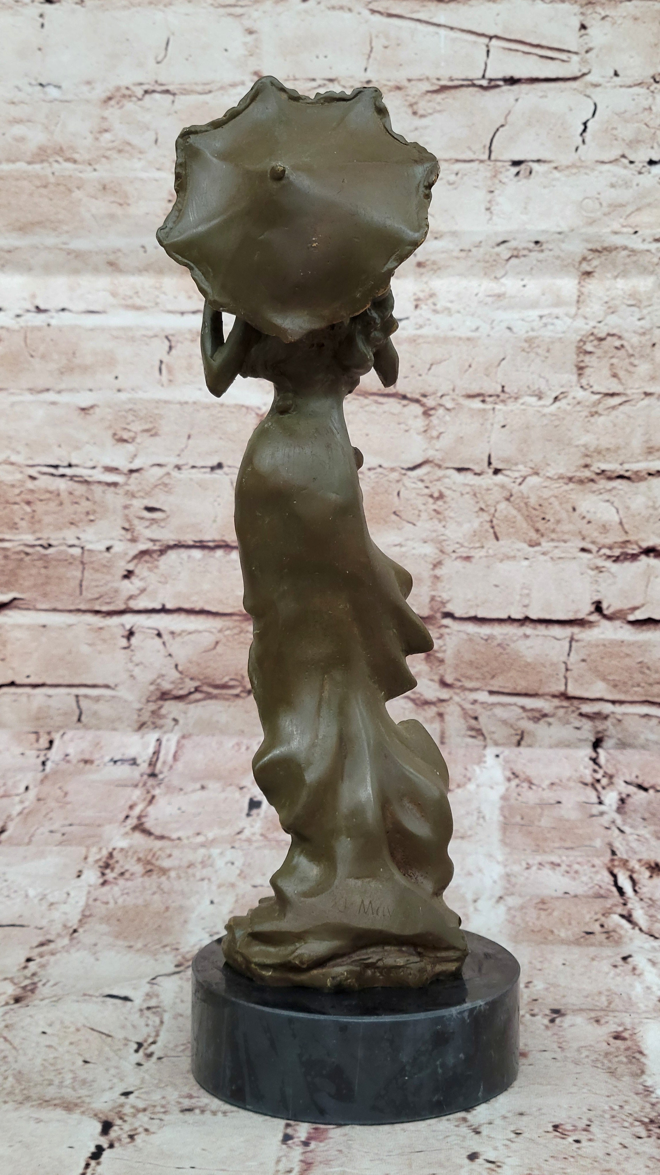 Art Nouveau Bronze Lady with Parasol Umbrella