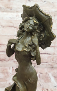Art Nouveau Bronze Lady with Parasol Umbrella