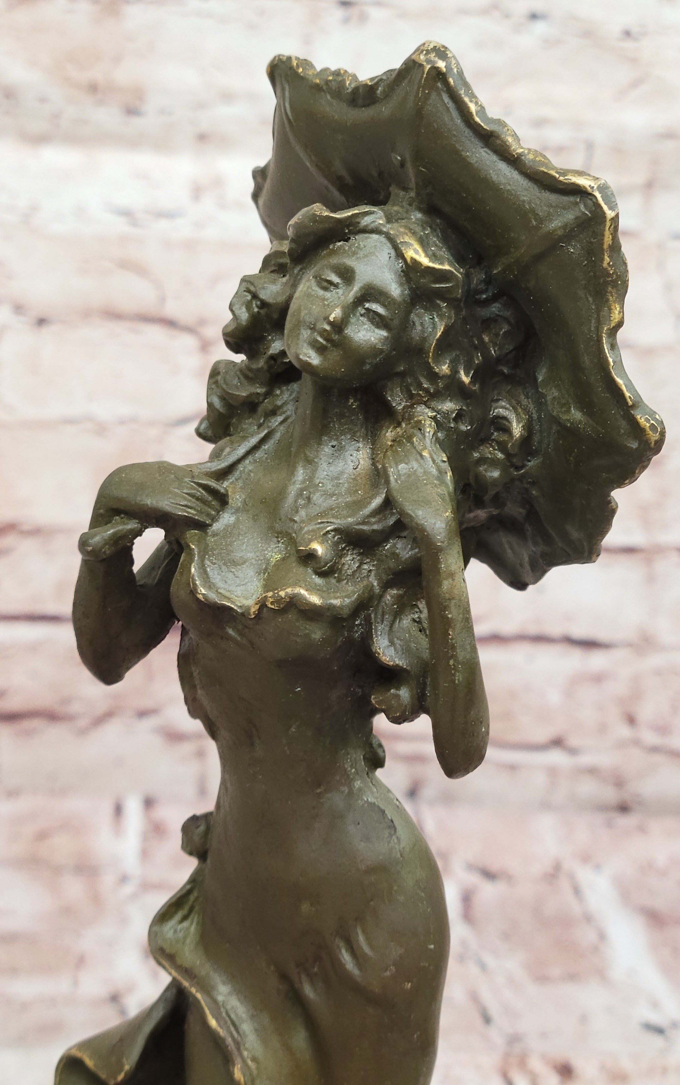 Art Nouveau Bronze Lady with Parasol Umbrella