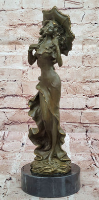 Art Nouveau Bronze Lady with Parasol Umbrella