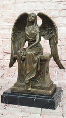 Seated Angel Bronze Sculpture by A. Moreau - Guardian Angel Art