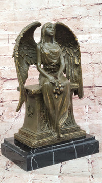 Seated Angel Bronze Sculpture by A. Moreau - Guardian Angel Art