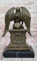 Seated Angel Bronze Sculpture by A. Moreau - Guardian Angel Art