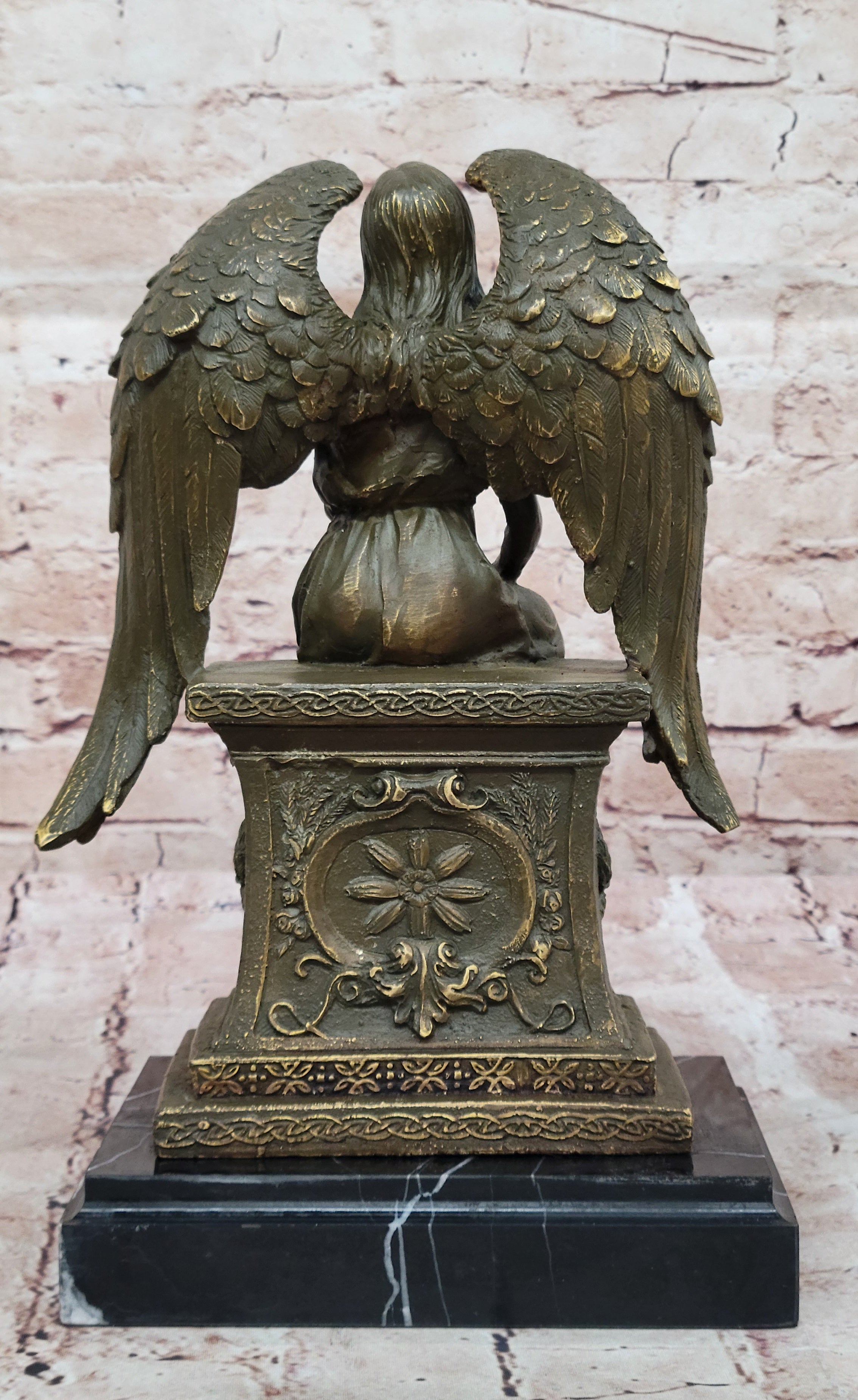 Seated Angel Bronze Sculpture by A. Moreau - Guardian Angel Art