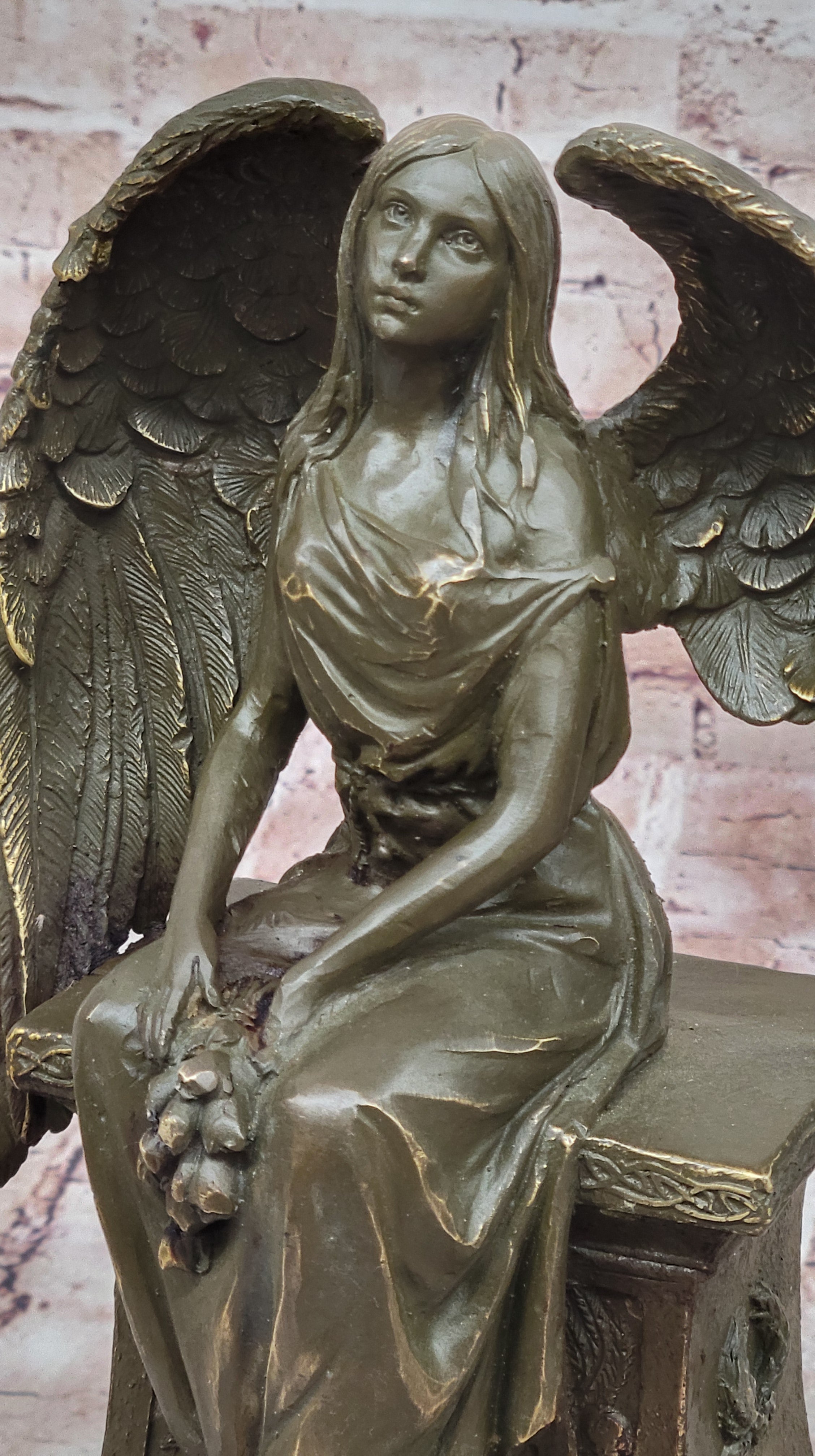 Seated Angel Bronze Sculpture by A. Moreau - Guardian Angel Art