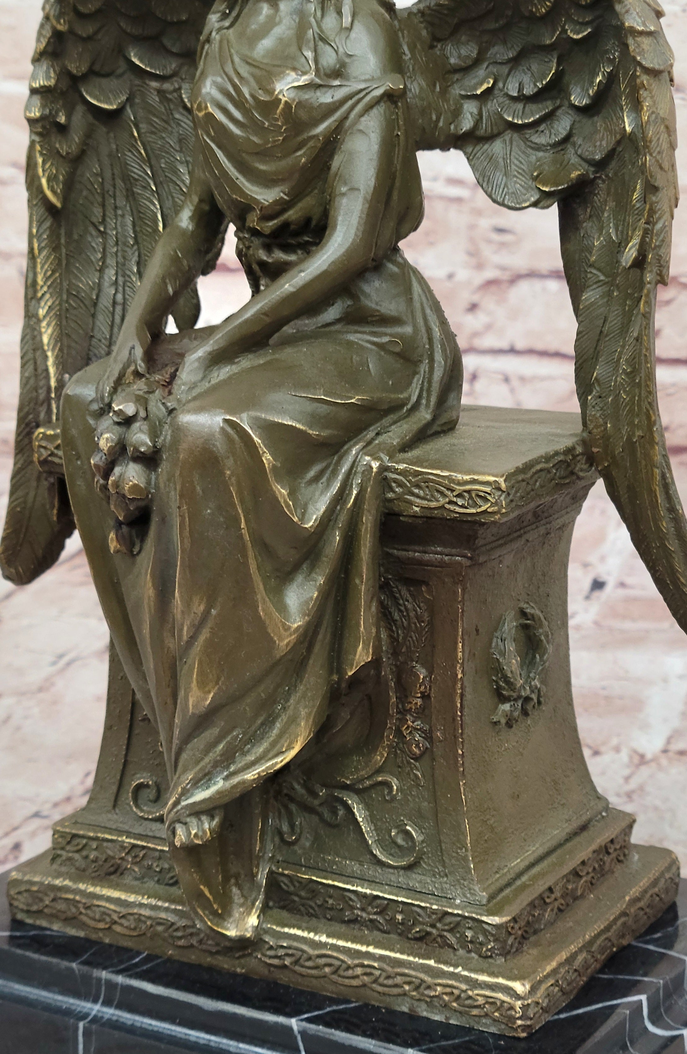 Seated Angel Bronze Sculpture by A. Moreau - Guardian Angel Art
