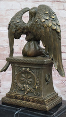 Seated Angel Bronze Sculpture by A. Moreau - Guardian Angel Art