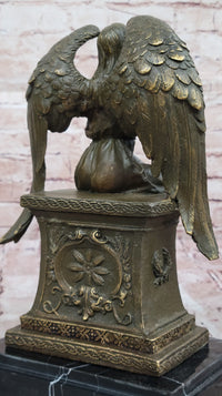 Seated Angel Bronze Sculpture by A. Moreau - Guardian Angel Art