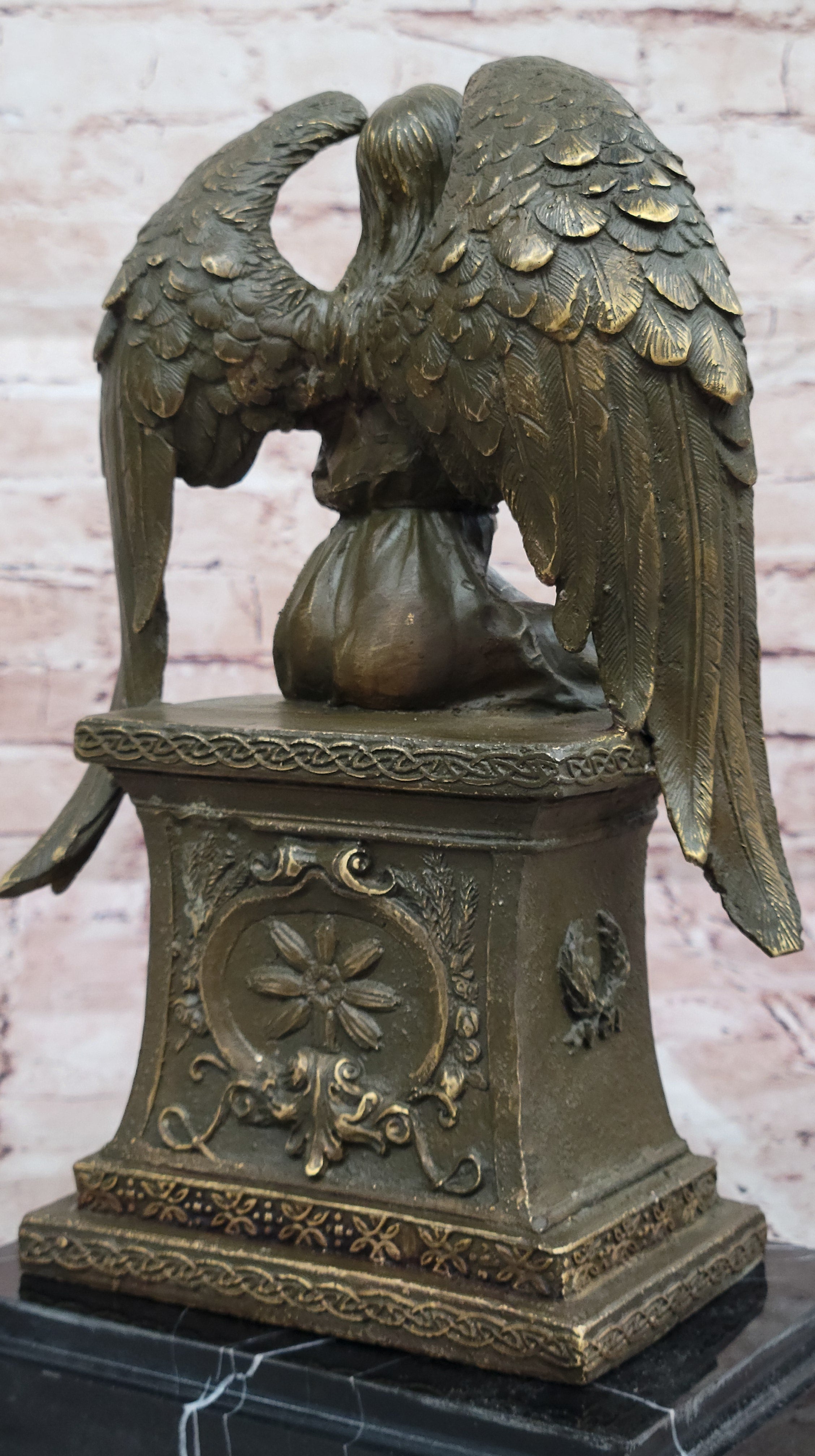 Seated Angel Bronze Sculpture by A. Moreau - Guardian Angel Art