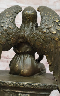 Seated Angel Bronze Sculpture by A. Moreau - Guardian Angel Art